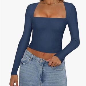 REORIA Starry Blue Long Sleeve Crop Top